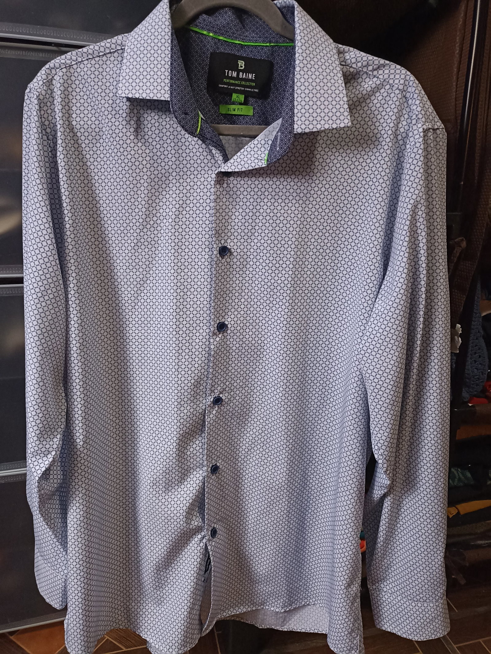 Camisa TOM BAINE Geométrica Azul y Blanca - Slim Fit - XL