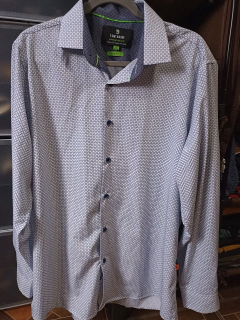 Camisa TOM BAINE Geométrica Azul y Blanca - Slim Fit - XL