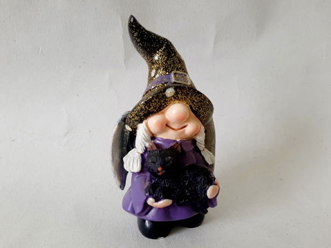 Figura de Brujita de Cerámica con Gatito Negro