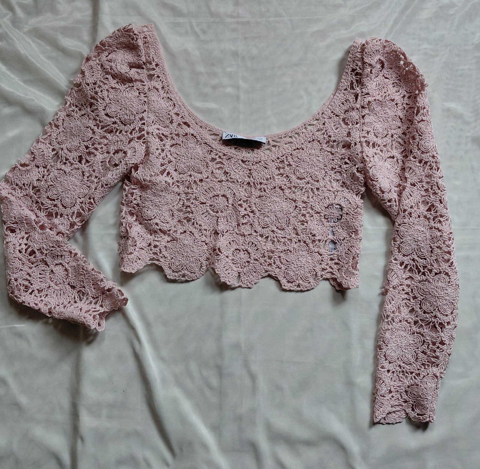 Blusa Crop Tejida de Zara - Color Palo de Rosa - Talla S