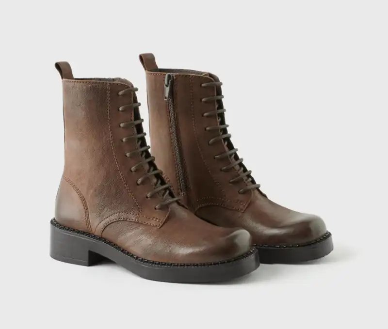 Botines Vintage Zara de Piel Genuina Talla 37 Color Café