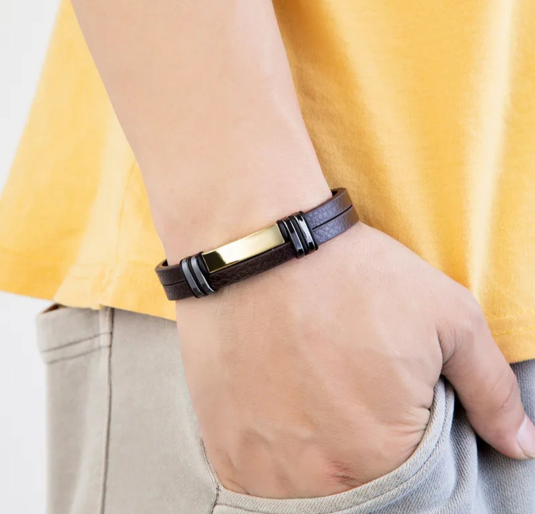 Pulsera de Hombre en Acero Inoxidable y Cuero