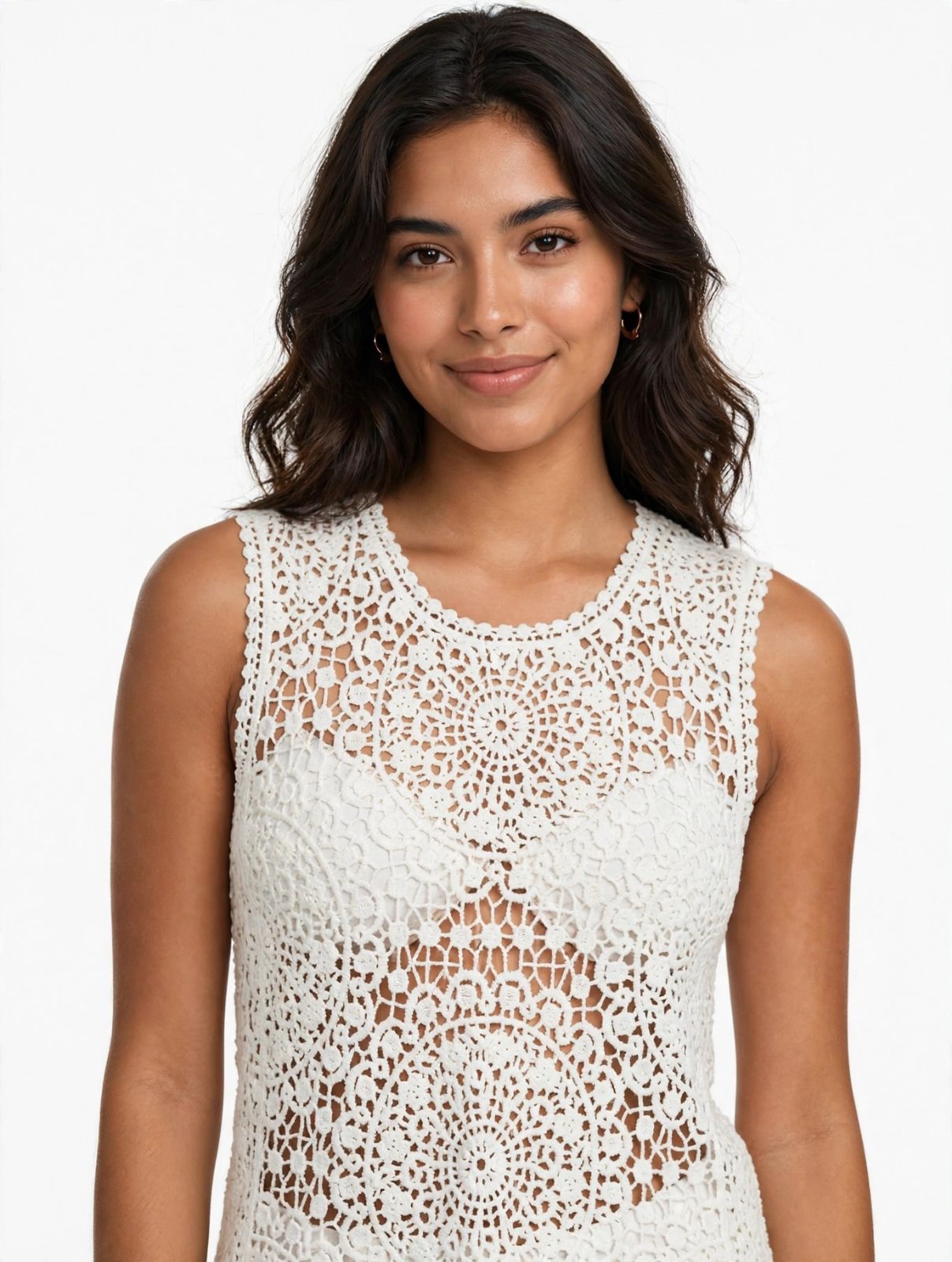 Blusa de Crochet Sin Mangas Color Blanco
