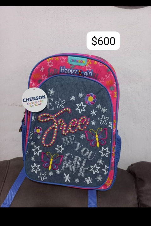 Mochila nueva Chenson rosa con frente en mezclilla
