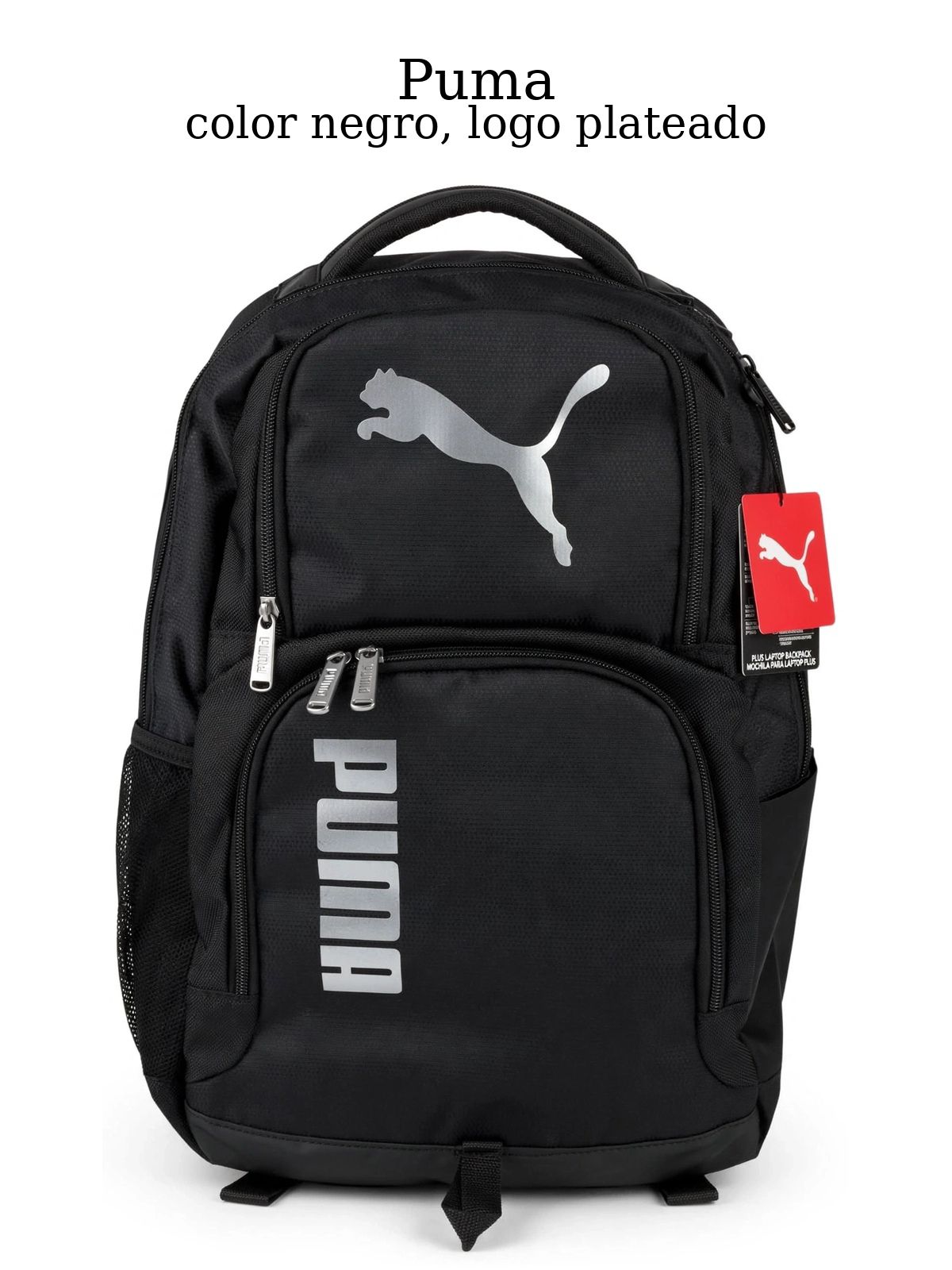 Mochila Puma color negro con logo plateado