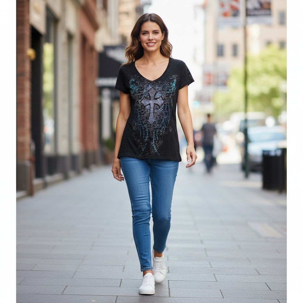 Blusa gráfico cruz M estilo gotico