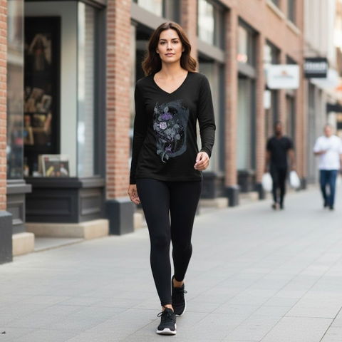 Playera deportiva de Manga Larga Negra con Diseño Gráfico