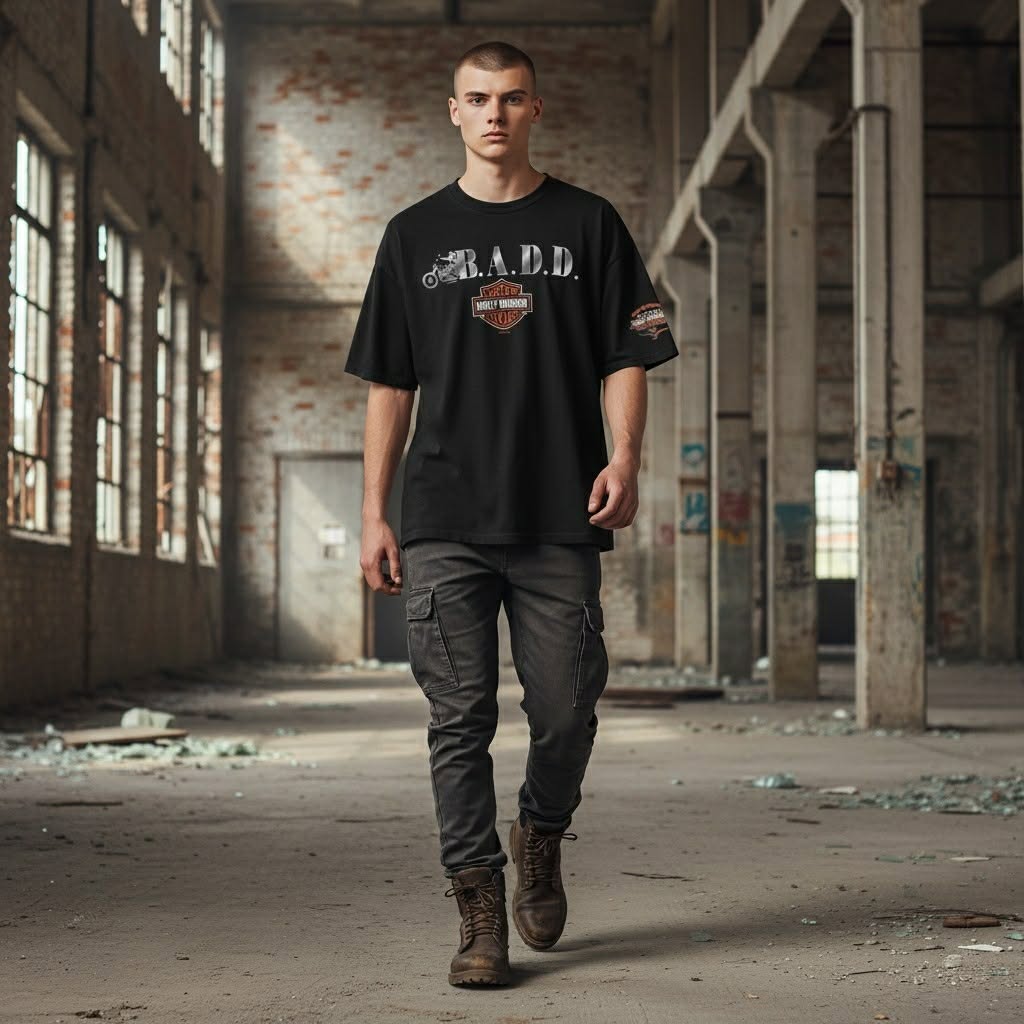 Playera negra Harley Davidson B.A.D.D. talla XL 
