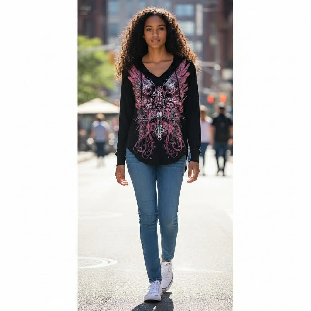 Sudadera ligera Estampado alas y cruz con estilo Vintage talla M