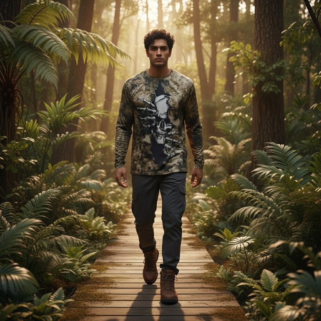 Playera  diseño de calavera manga larga poliester L