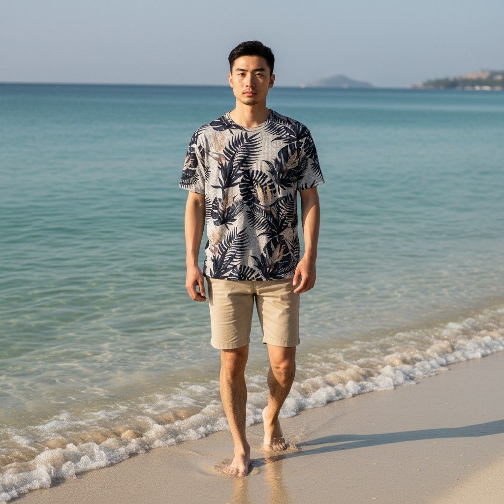 Playera de manga corta con estampado tropical Talla S