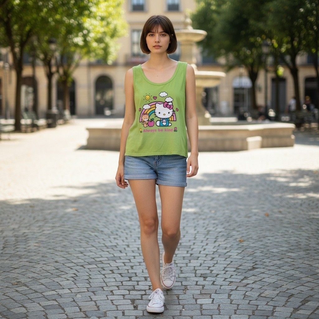 Playera sin mangas Hello Kitty verde 