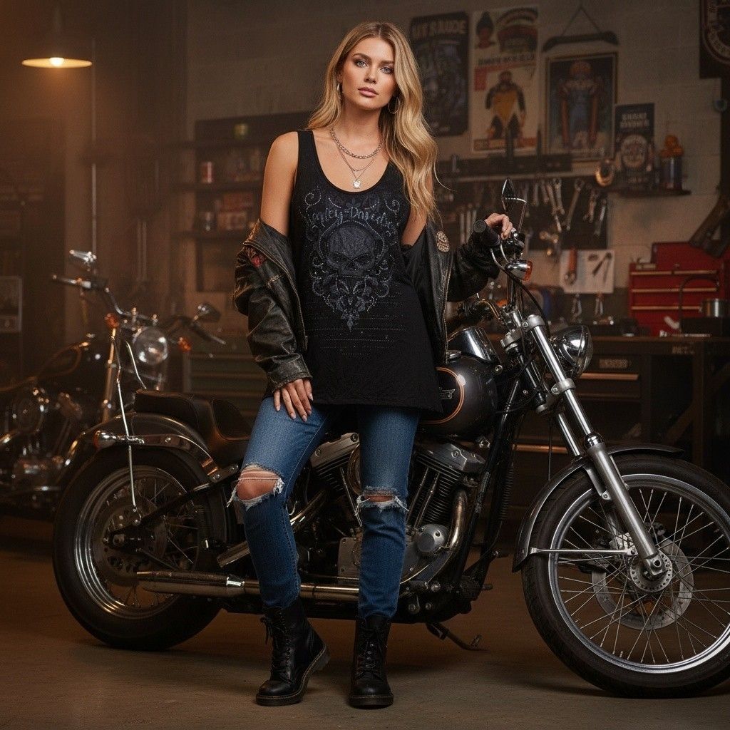 Blusón sin mangas Harley Davidson con diseño de calavera XL