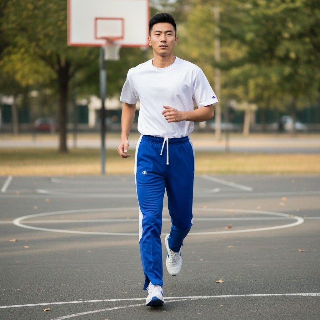 Pantalones deportivos Champion azul con detalles en gris talla XS