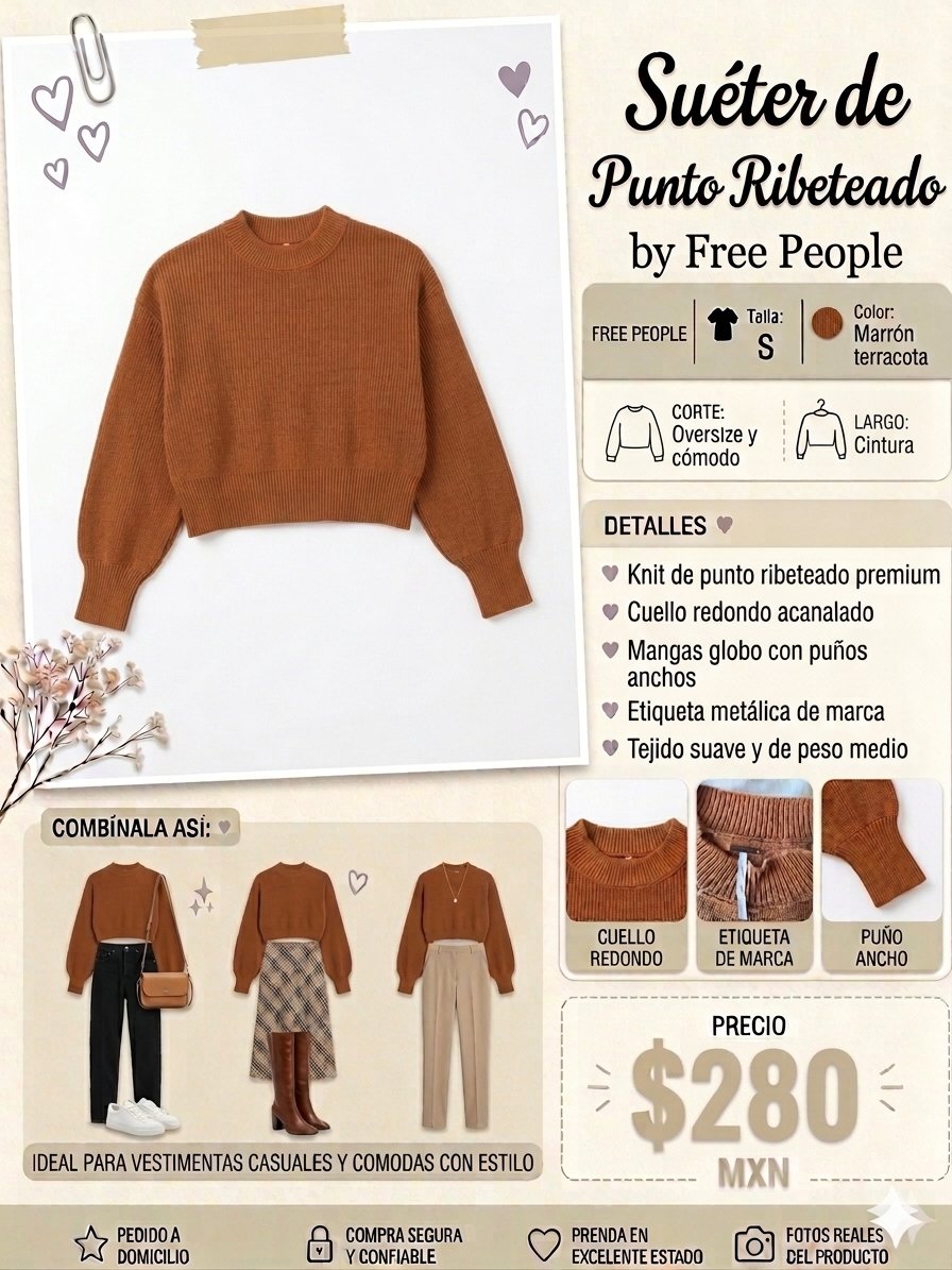 Suéter Oversized Free People Marrón Talla S