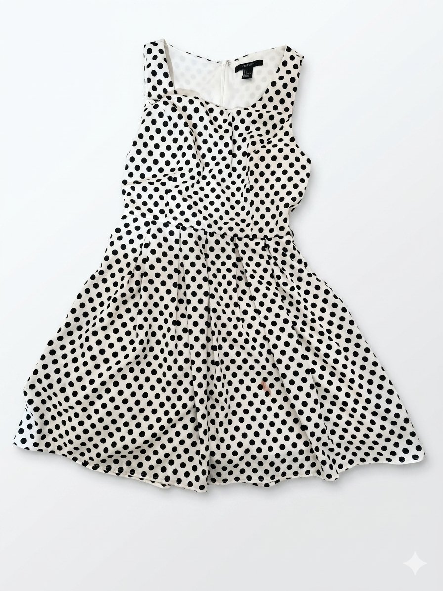 Vestido Polka Dot Blanco con Negro Talla S - Forever 21