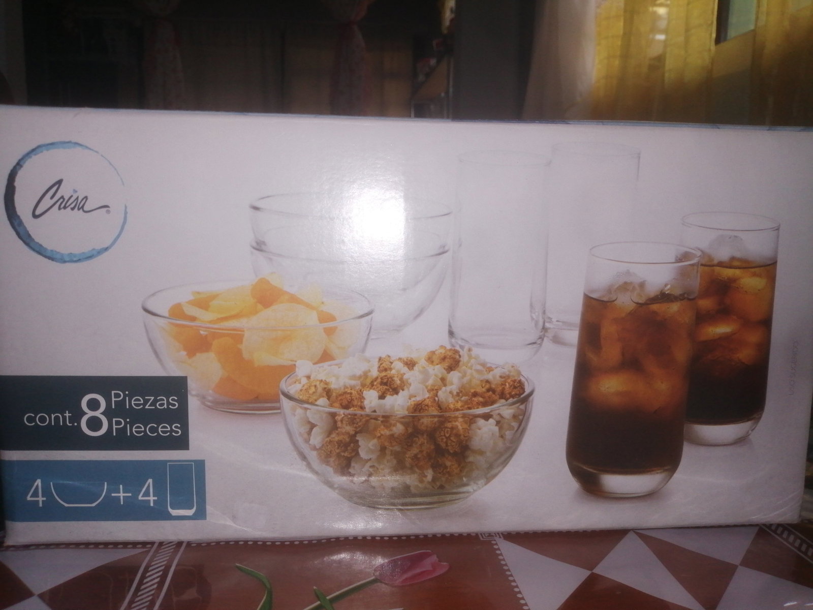 Set Botanero 8 Piezas - 4 Tazones y 4 Vasos de Vidrio