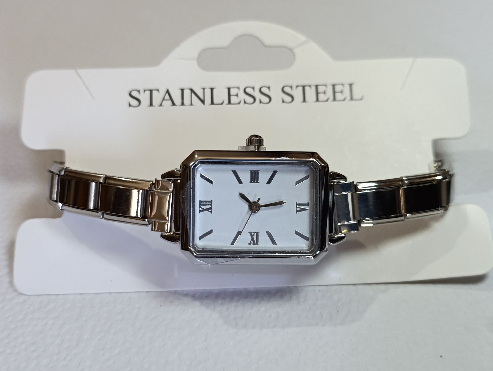 Reloj de pulsera de acero inoxidable con esfera blanca y azul