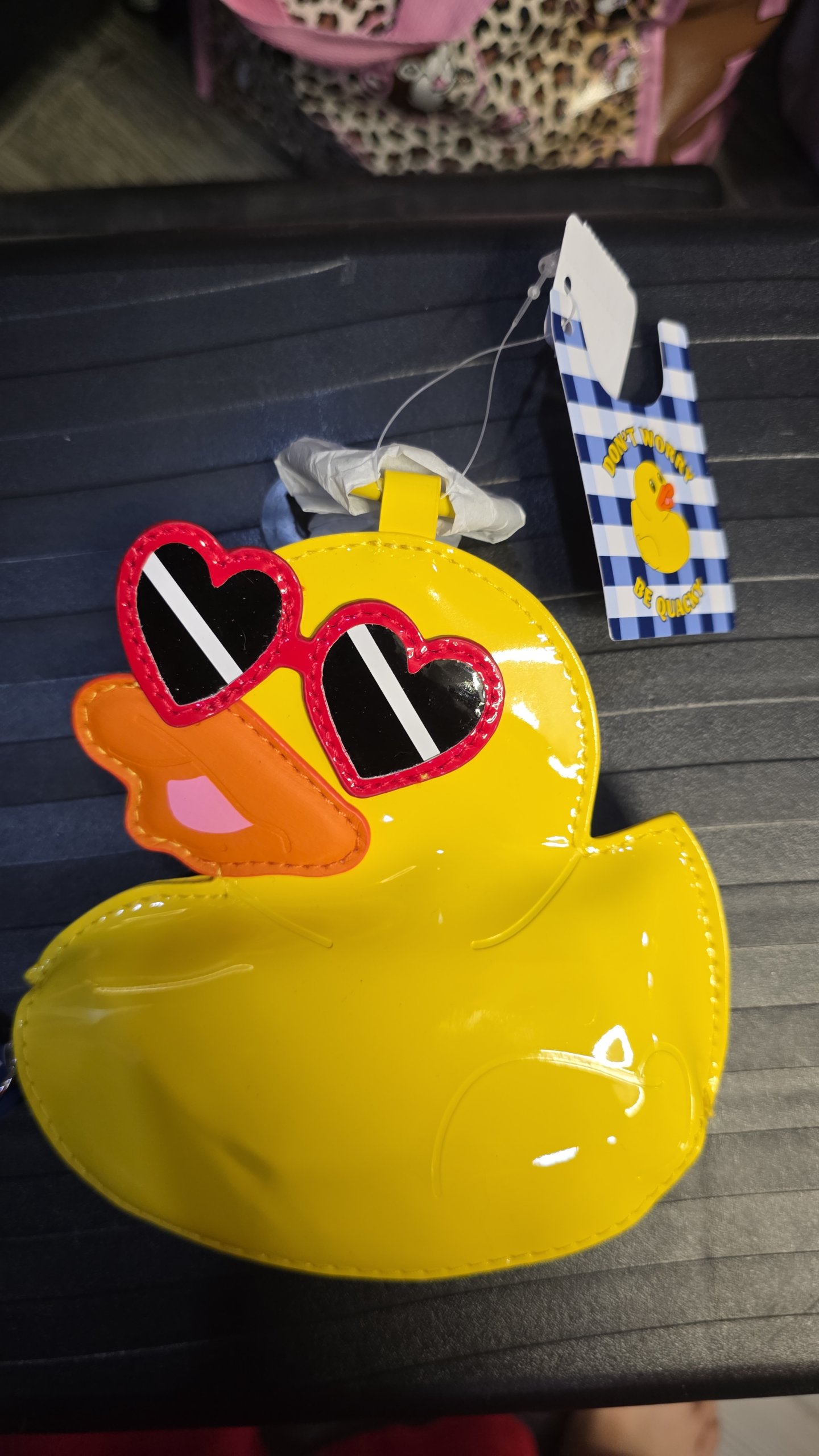 Monedero, bolsa de mandado.  Pato Amarillo con Gafas de Corazón