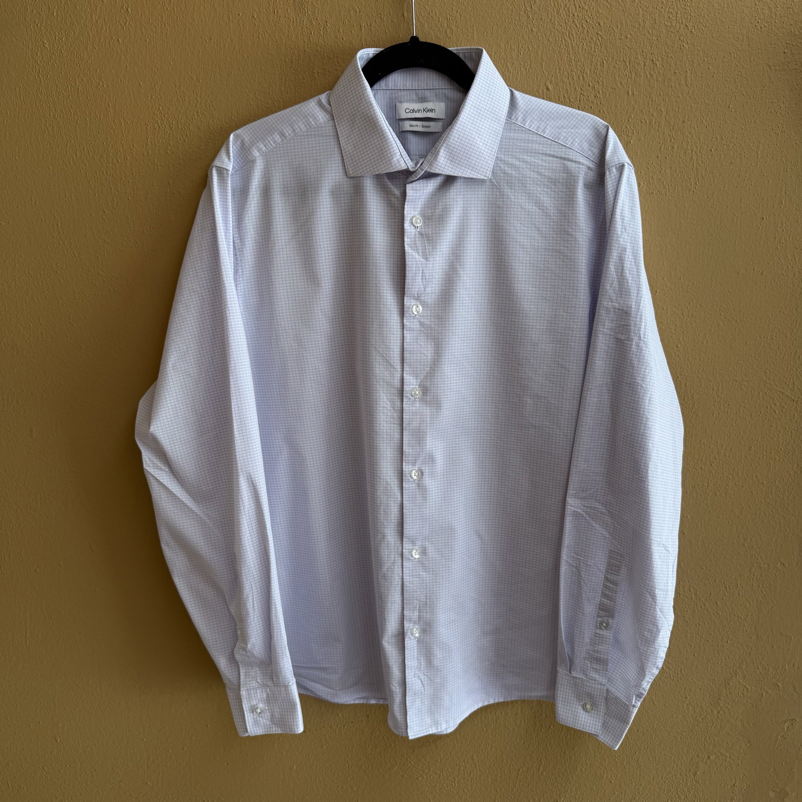 Camisa Calvin Klein Slim Fit Stretch Blanca con Microcuadro