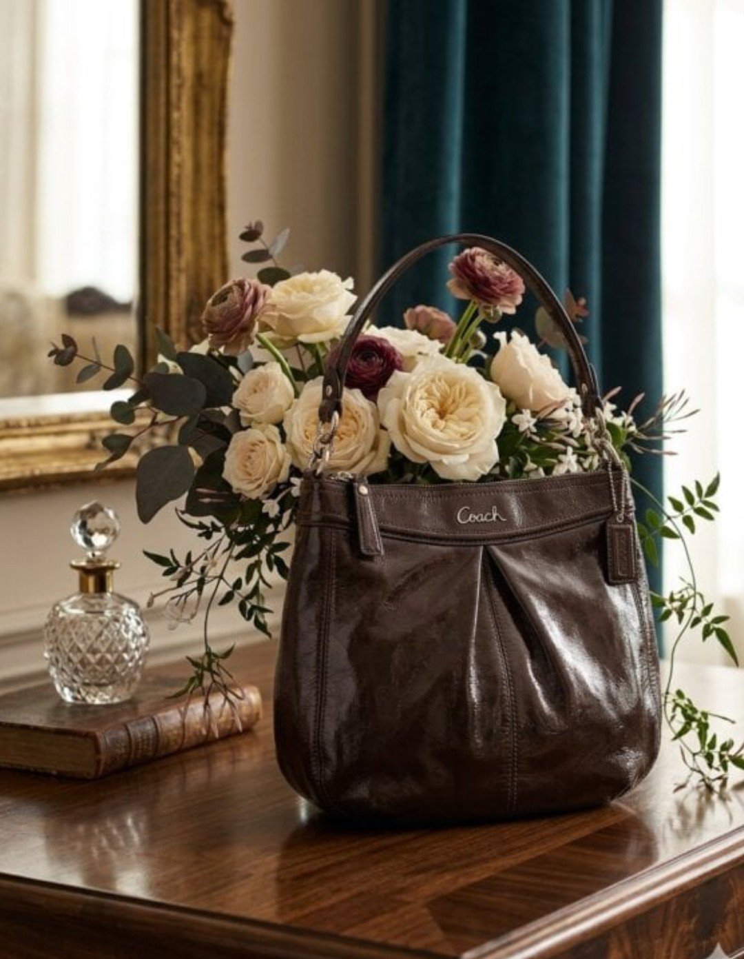 Bolsa COACH de charol café en buen estado