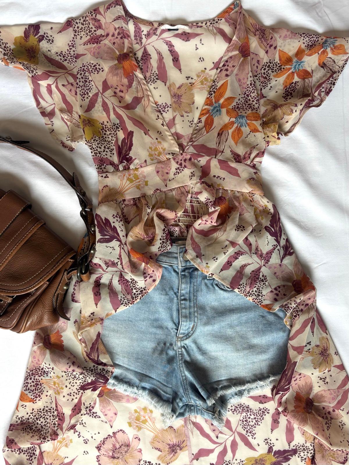 Blusa estilo boho tipo kimono maxi