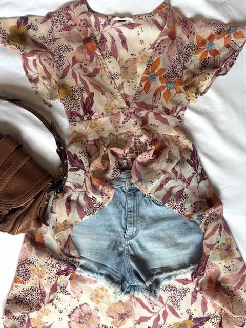 Blusa estilo boho tipo kimono maxi