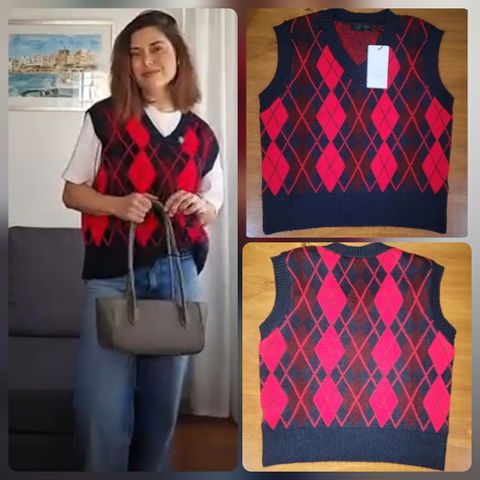 Chaleco ZARA nuevo color azul marino con rojo y vino