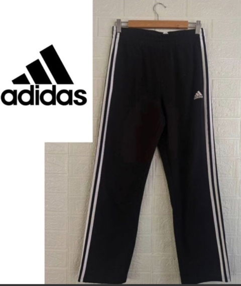 Pantalones Deportivos Adidas Negros con Tres Rayas Blancas - Talla L