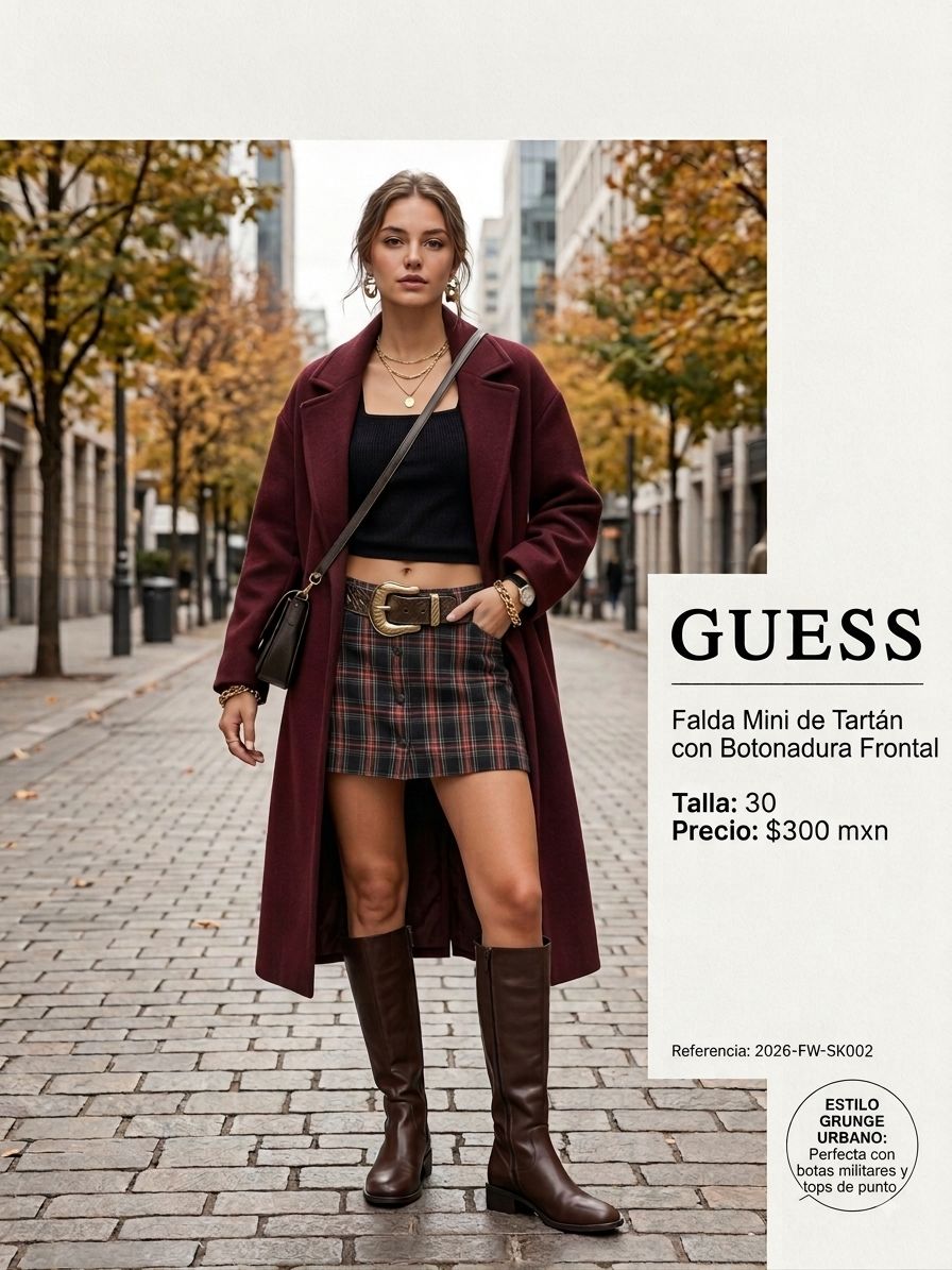 Falda Mini de Tartan con Botonadura Frontal Talla 30 - Guess