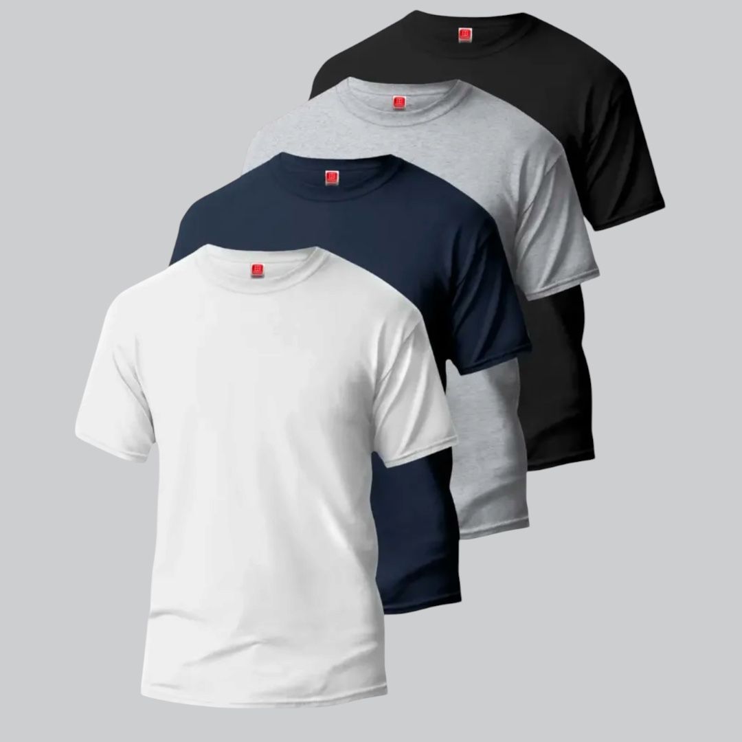 Paquete de 4 Playeras Cuello Redondo Manga Corta Caballero Algodón