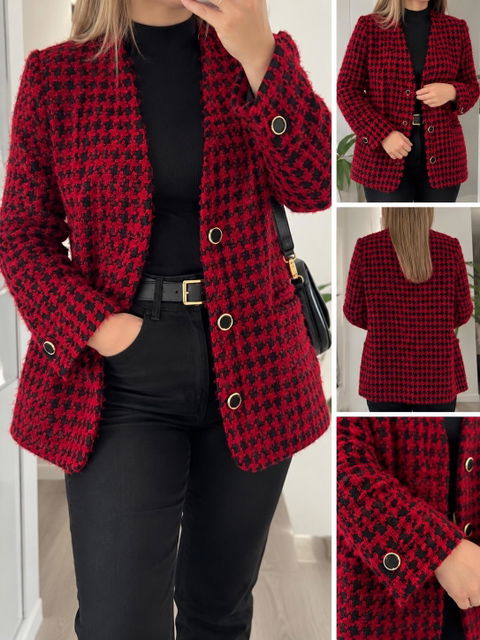 Saco Tweed Rojo y Negro de Lana