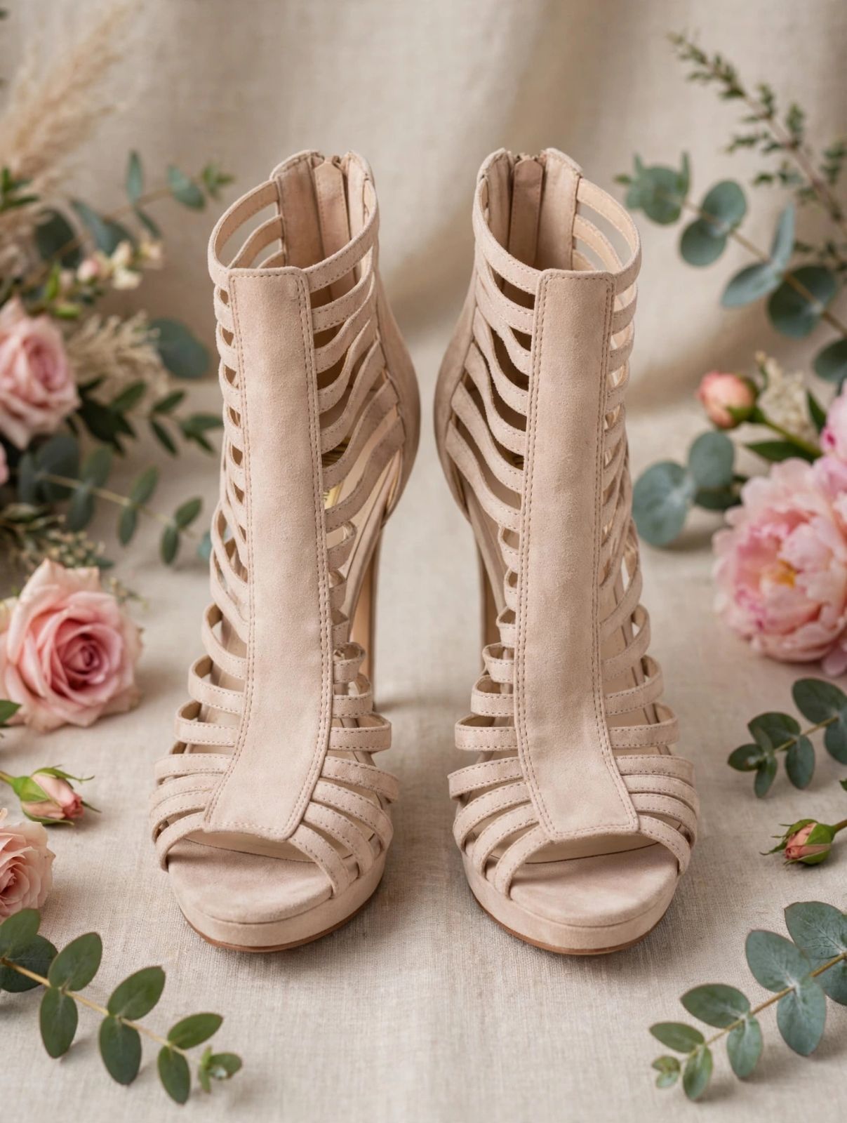 Zapatillas de tacón nude con diseño de tiras