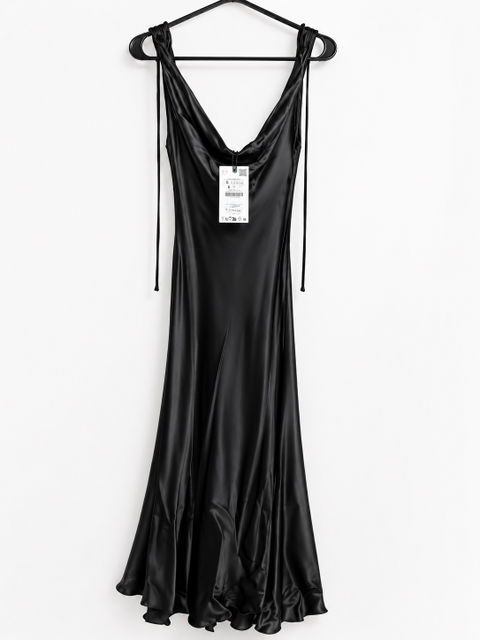 Vestido Largo Negro Satinado Zara ZW Collection