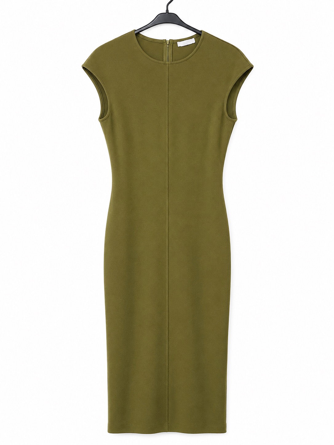 Vestido entallado crepé color verde olivo marca Zara
