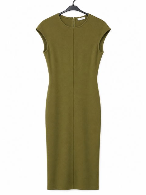 Vestido entallado crepé color verde olivo marca Zara