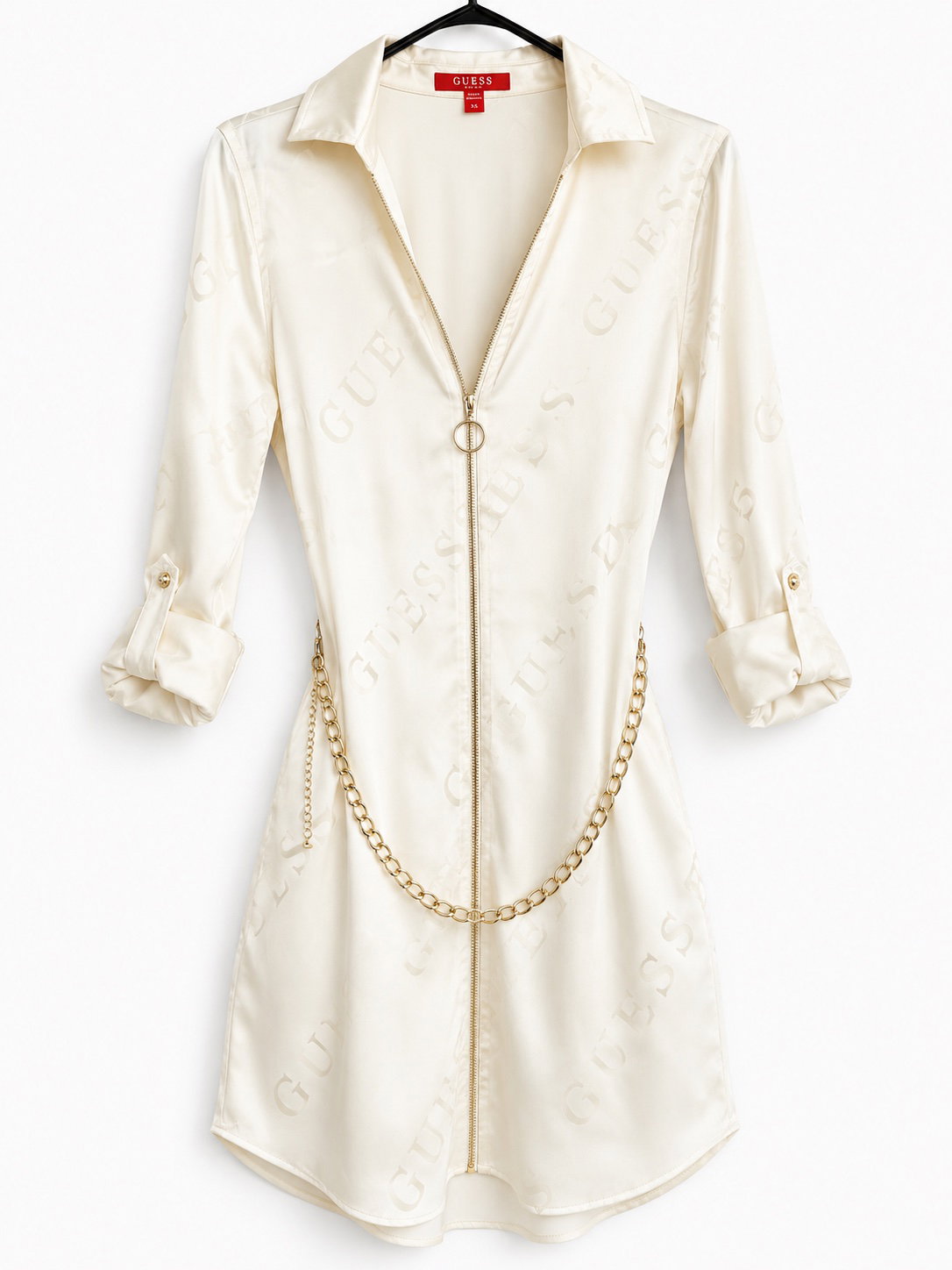 Vestido Camisero Guess Talla XS con Cinturón de Cadena Dorado
