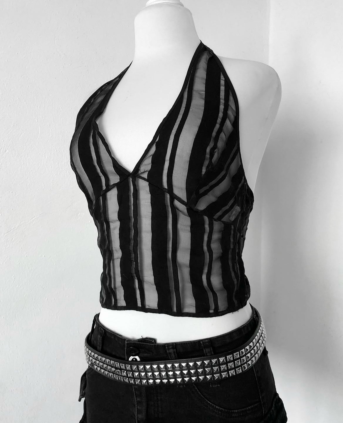Crop de Mesh a Rayas Negro
