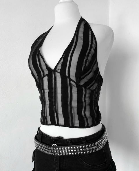 Crop de Mesh a Rayas Negro