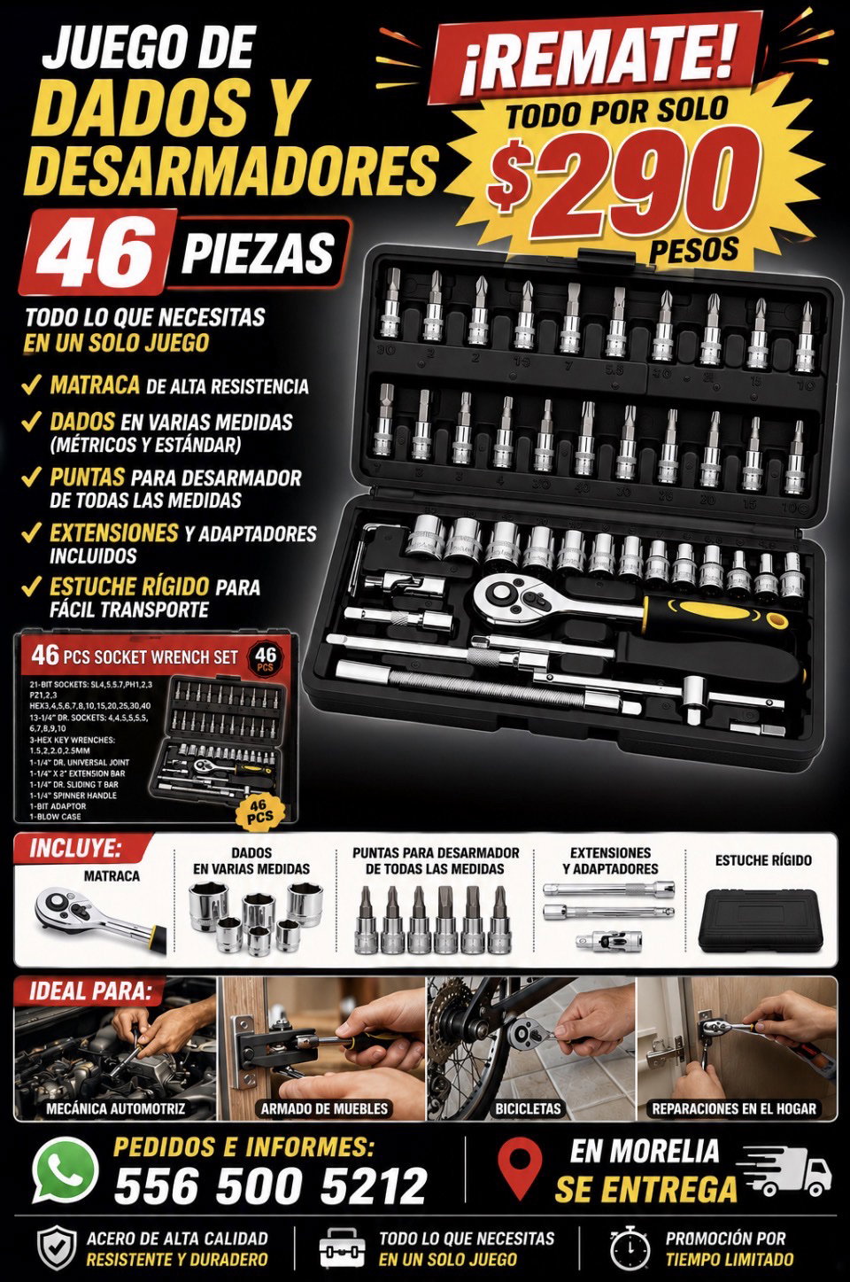 Juego de Dados y Desarmadores 46 Piezas - Nuevo