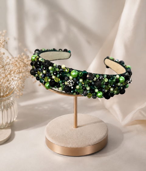Diadema de piedras para dama color verde