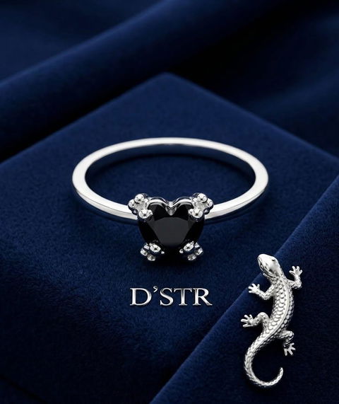 Anillo Corazón de Ónix inspirado en Tous, talla 6
