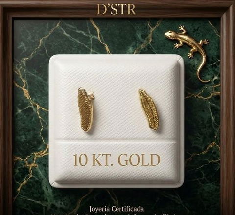 Broqueles oro 10K diseño de pluma