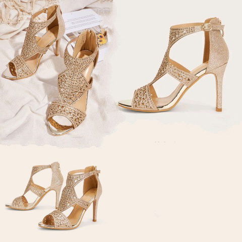 Zapatillas #25 Doradas con Tacón Alto