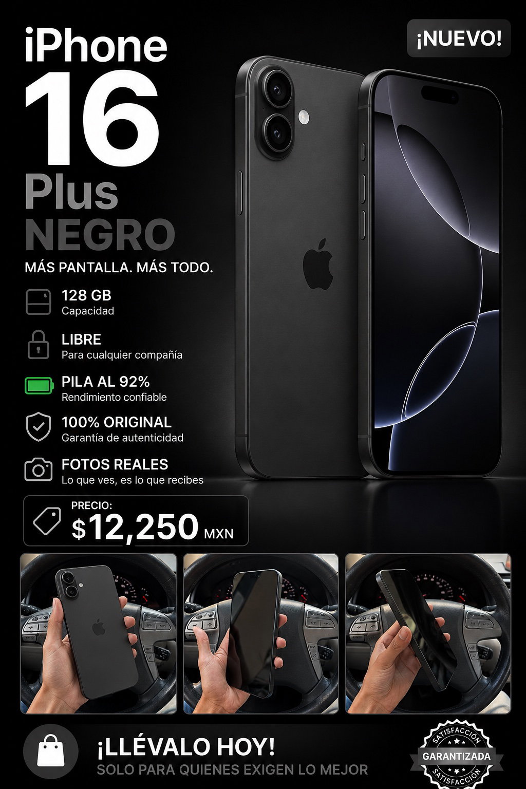 iPhone 16 Plus 128GB Negro - Como Nuevo
