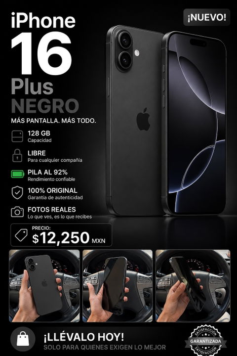 iPhone 16 Plus 128GB Negro - Como Nuevo