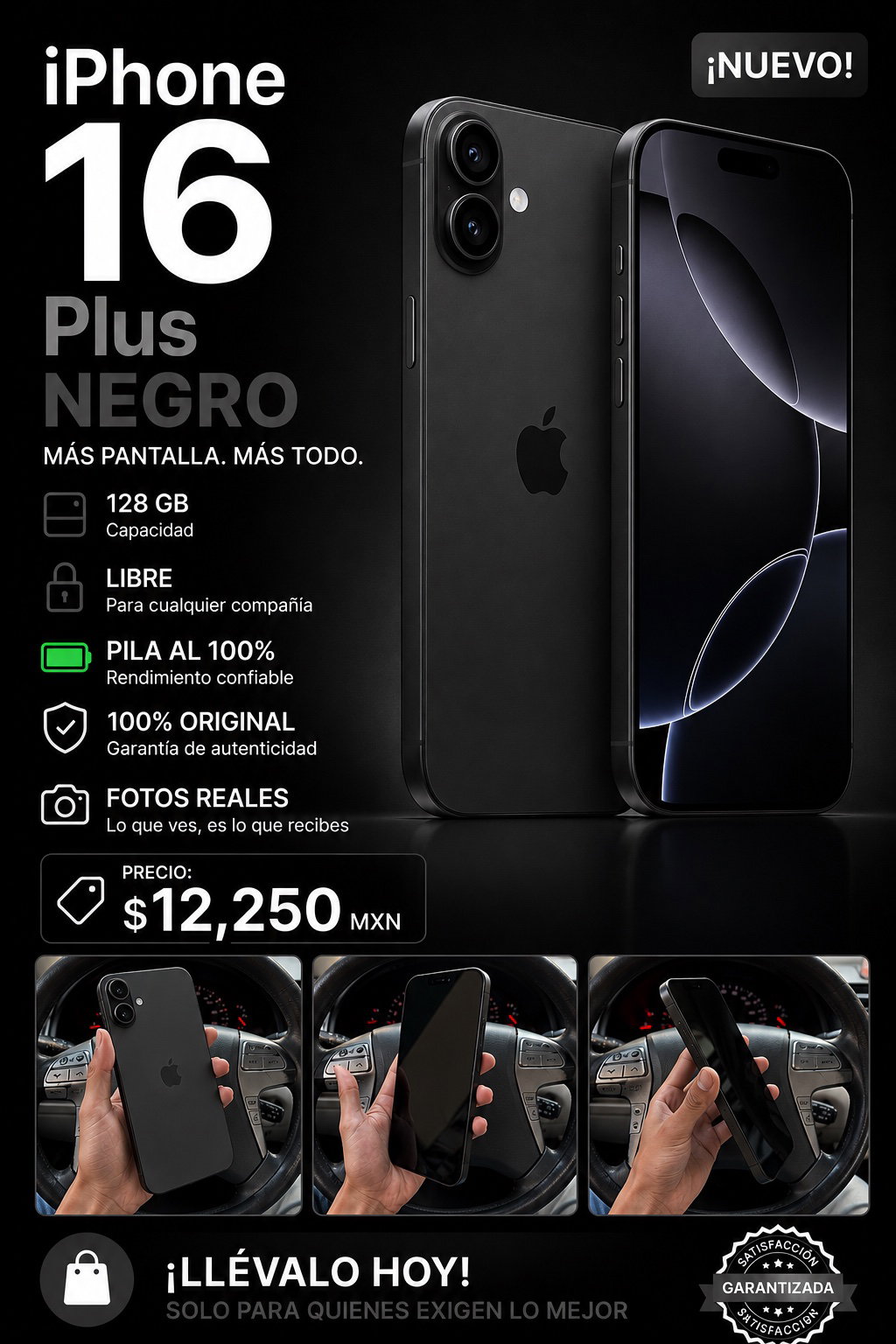 iPhone 16 Plus 128GB Negro - Como Nuevo