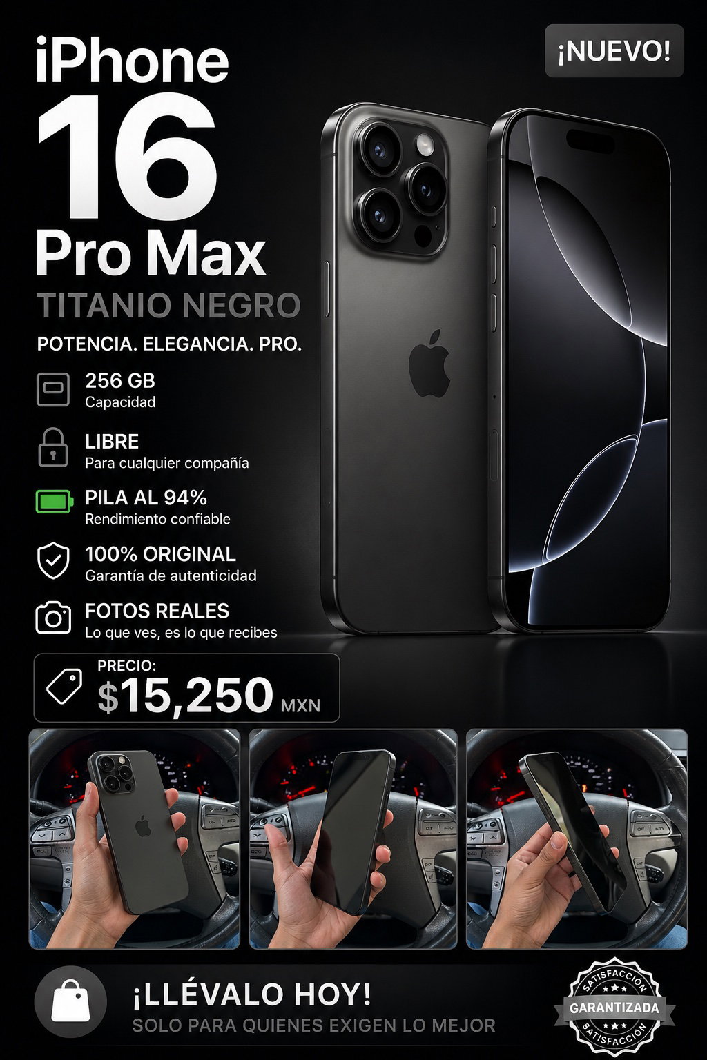 iPhone 16 Pro Max Titanio Negro 256GB - Como Nuevo