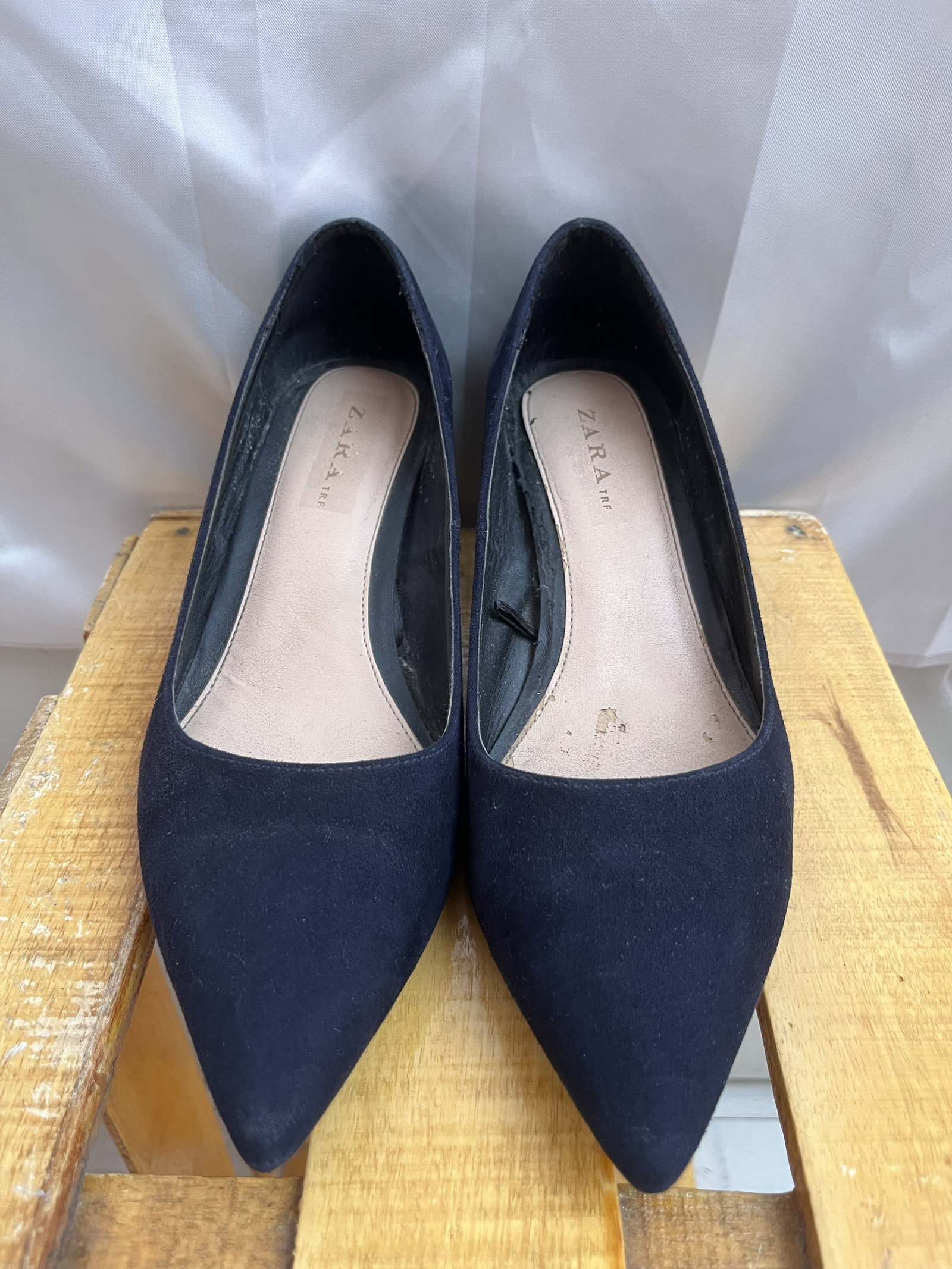 Stilettos Azul Marino Zara Talla 39 Tacón Cuadrado