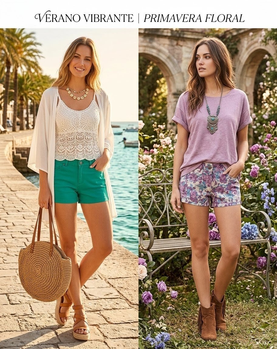 Shorts de Mujer Talla S - Floral y Verde